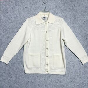Ades of California Cardigan Women XL Cream Vintage Pointelle Knit Button 60s
